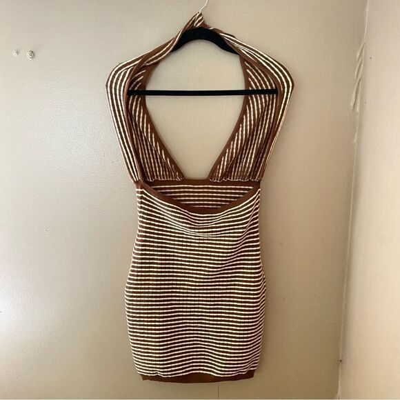 Callahan Mimi Knit Mini Dress stripes cross cross halter sold out Revolve M NWT - Picture 8 of 9